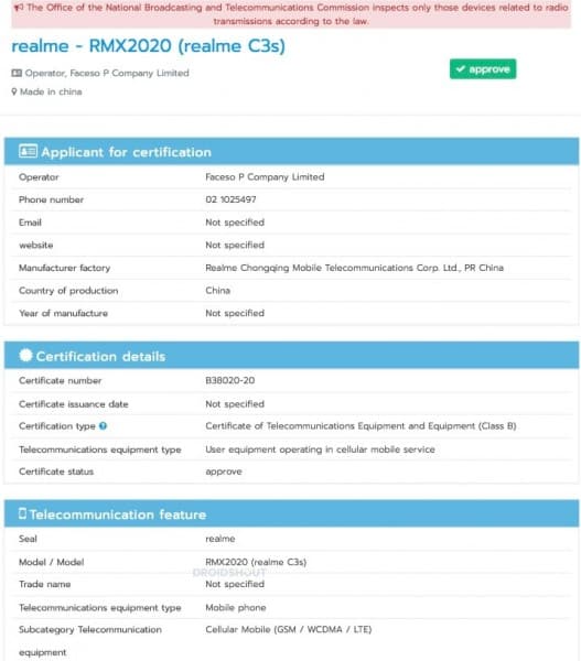 After certification from FCC, Realme C3s soon be arriving in market
