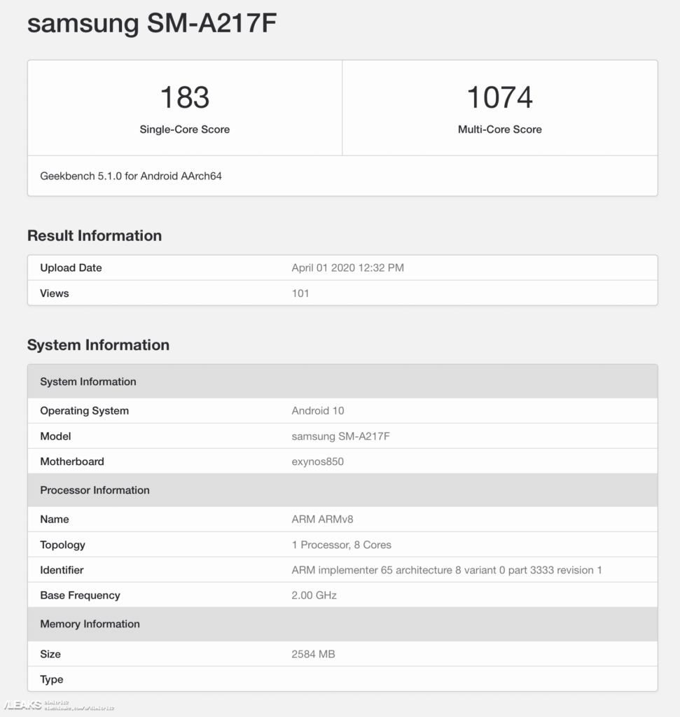 Galaxy A21s specs