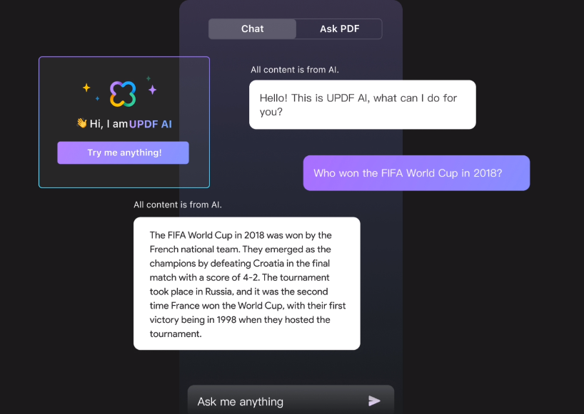 Ask anything with UPDF AI